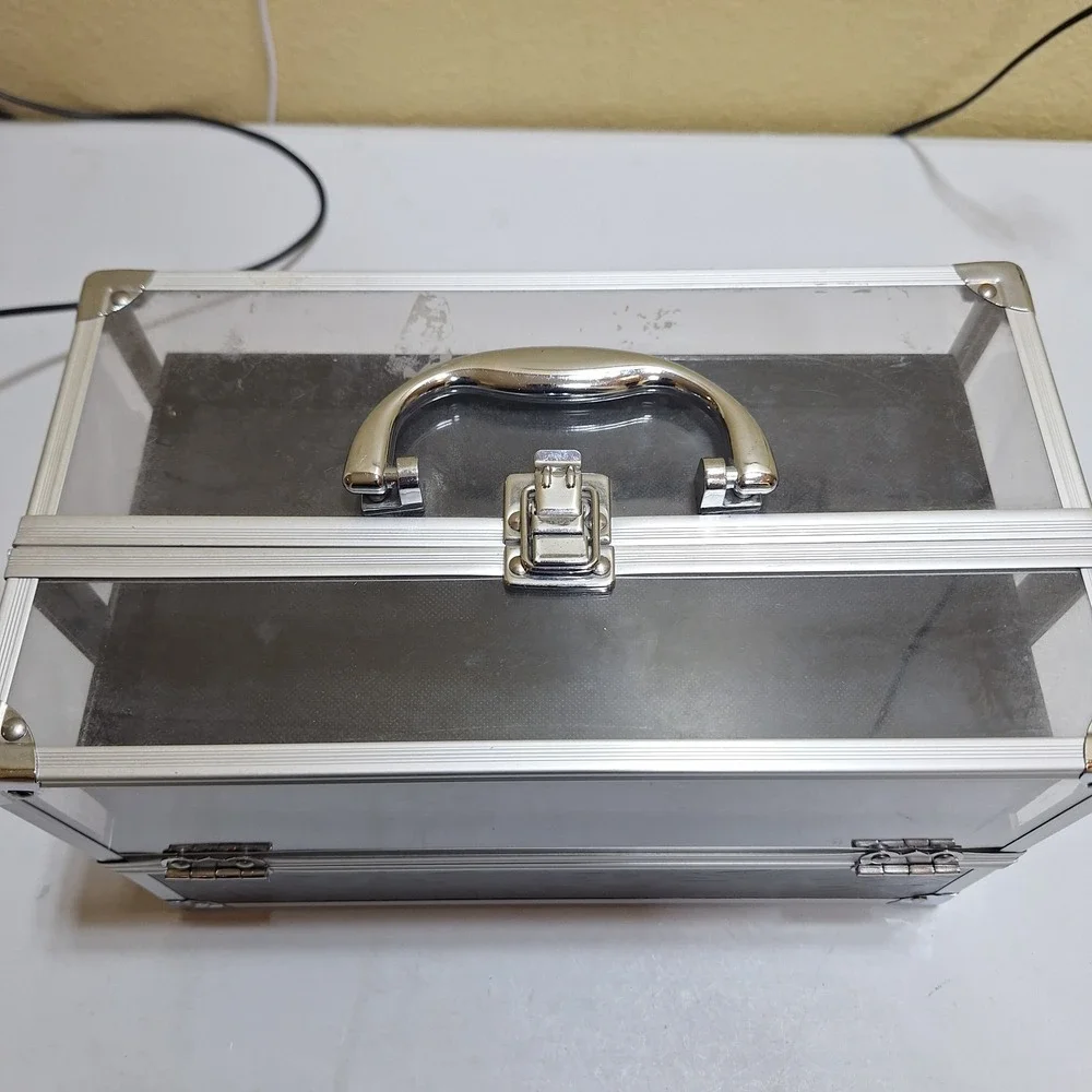 Vintage Clear Acrylic Makeup Train Case Cosmetic Organizer Jewelry Storage Box